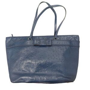 KATE SPADE Navy Blue Large Ostrich Embossed Leather Tote Bag Purse EUC